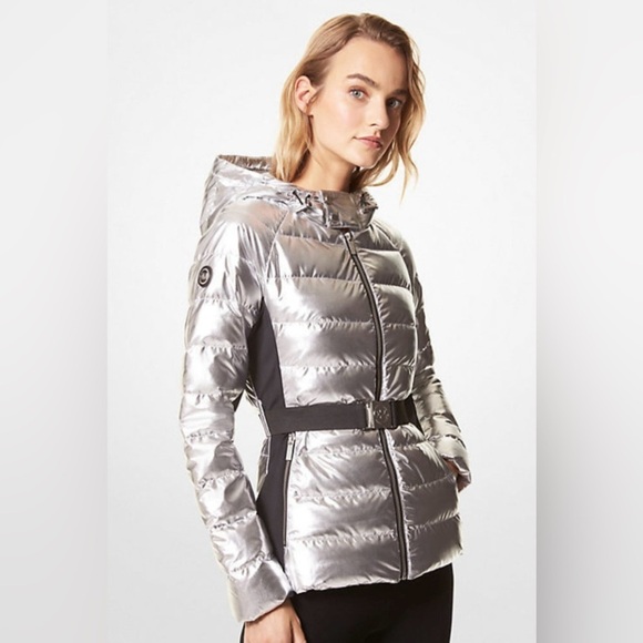 1667- MICHAEL Michael Kors Metallic Silver Color Women's Jacket Size M NWT - Picture 1 of 12